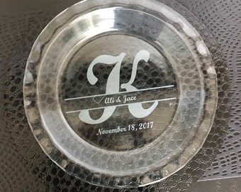 Custom Engraved Etched Printed Personalized Large Block Letter Monogram Initial Wedding Gift Pie Plate