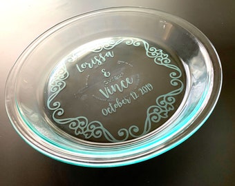Custom Engraved Etched Printed Personalized Large Block Letter Monogram Initial Wedding Gift Pie Plate