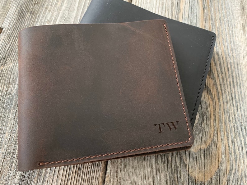 Personalized Leather Wallet Monogram Wallet Engraved Leather Wallet Mens Custom Wallet Mens Anniversary Gift Boyfriend Gift image 5