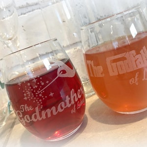 Personalized Godparent Gift: Etched Beer Mug, Wine Glass, Coffee Mug