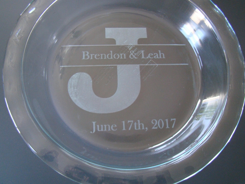 Custom Engraved Etched Printed Personalized Large Block Letter Monogram Initial Wedding Gift Pie Plate