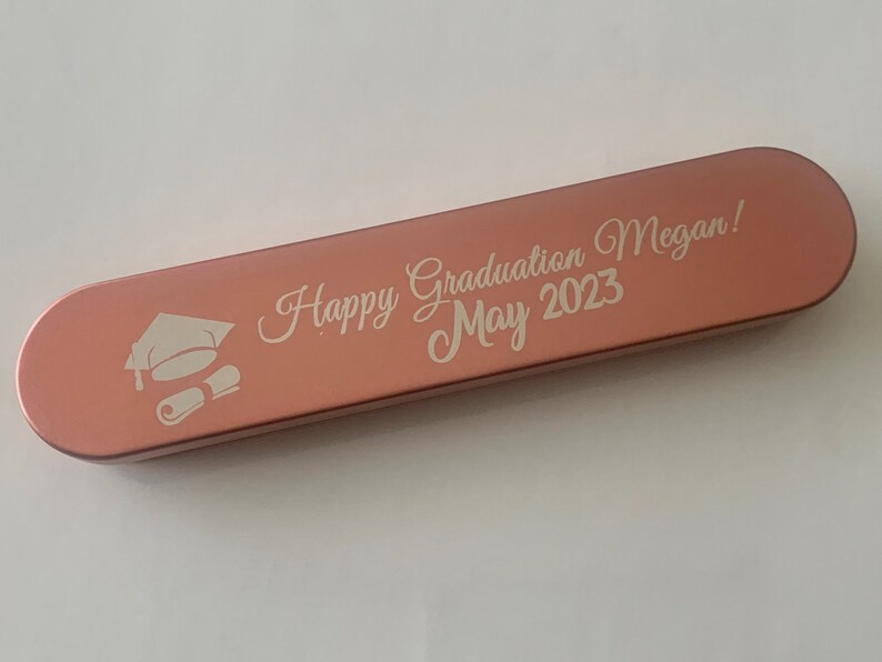 Custom Rose Gold Graduation Pen Set: Engraved Metal Box - Etsy