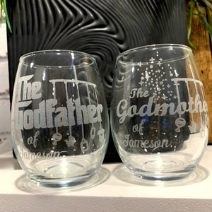 Personalized Godparent Stemless Wine Glass Set: Baby Mobile Design