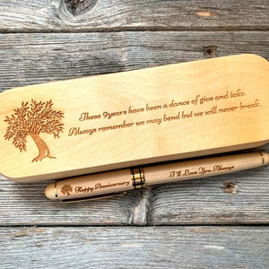 Natural Willow Wood Tree Pen - Willow Tree Engraved Wood Tree Pen - 9 Year Anniversary Willow Wood Tree Pen and Box Pen Set