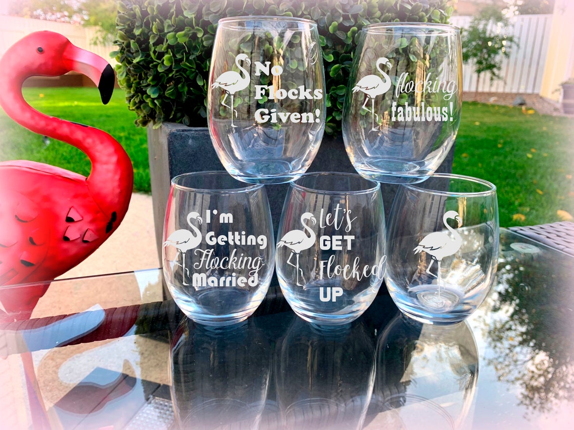 Flamingo Stemless Wine Glasses Flocking Fabulous Wine Glass Etsy Ireland