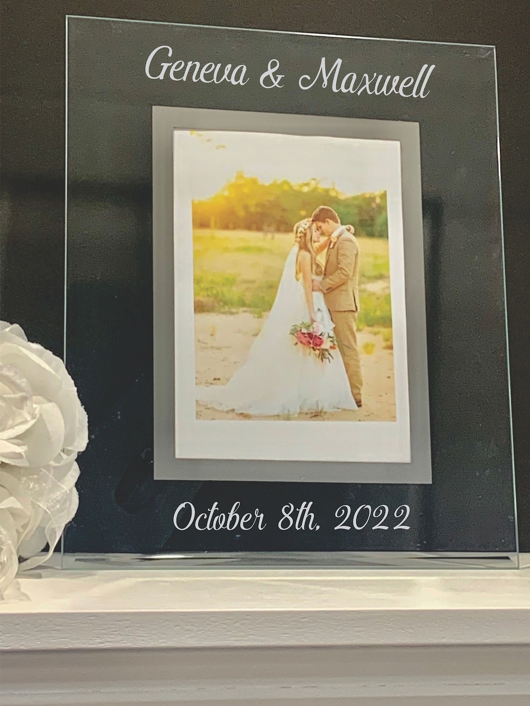 Custom Engraved Glass Photo Frame 5 X 7 Photo Size Custom Glass Wedding