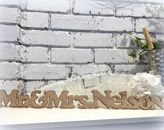 Custom Mr. and Mrs. Wood Last Name Sign - Wood Sign Stylish Block Letter Font -  Personalized Sign Wall Decor - Custom Name Wall Sign