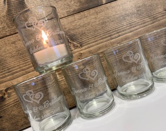 6 Personalized Votives - Custom Candle Holder - Personalized Votive Holder -  Clear Glass Votive -  Wedding Votive Holder - Quantity of 6