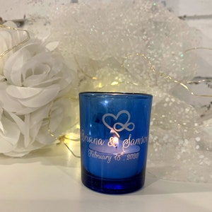 Custom Etched Royal Blue Votive Holder: Personalized Tealight