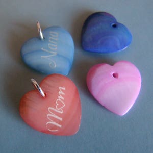 Custom Engraved Printed Personalized Mother of Pearl Shell Heart Charm Pendant