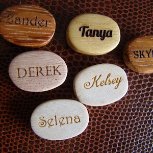 Personalized Wood Beads Engraved Wooden Oval or Round Wood Beads Custom Wood Beads Custom Oval Wood Beads 15mm 20mm qty of 6 image 1