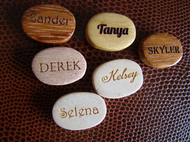 Personalized Wood Beads Engraved Wooden Oval or Round Wood Beads Custom Wood Beads Custom Oval Wood Beads 15mm 20mm qty of 6 image 1