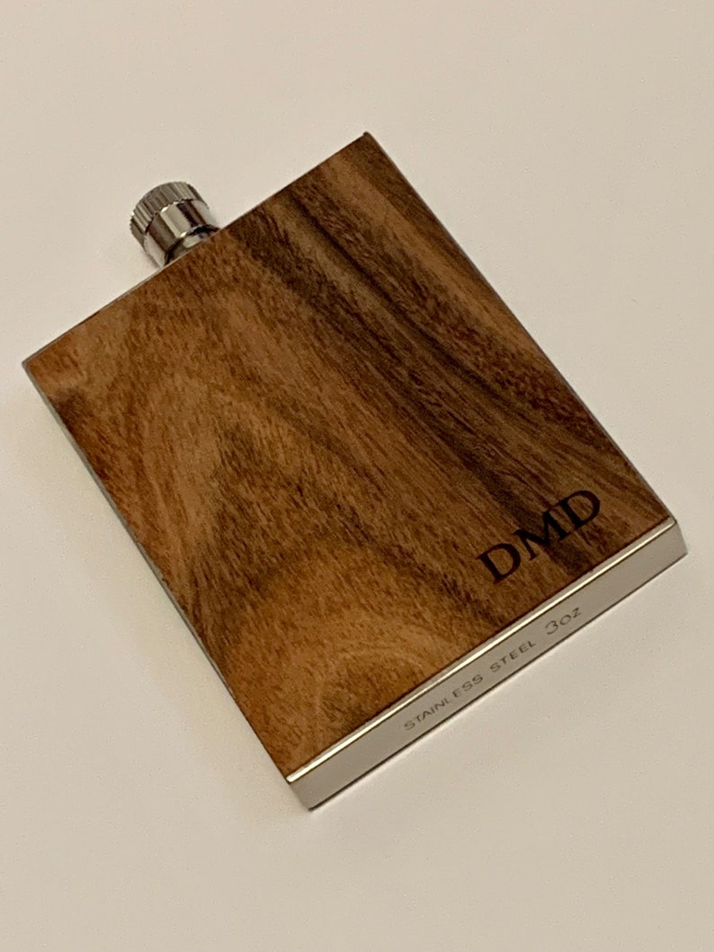 Custom Engraved Dark Ultra Thin Wood Flask Personalized Dark Wood Flask 3 oz Stainless Steel Liquor Flask Custom Wood Flasks image 3