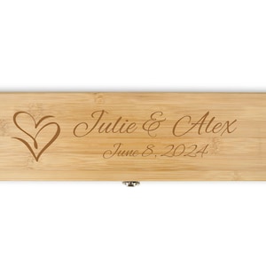 Engraved Light Wood Bamboo Wine Box - Personalized Wood Wine Box - Wine Gift Storage - Natural Light Wood Wine Box with 4 Piece Accessories