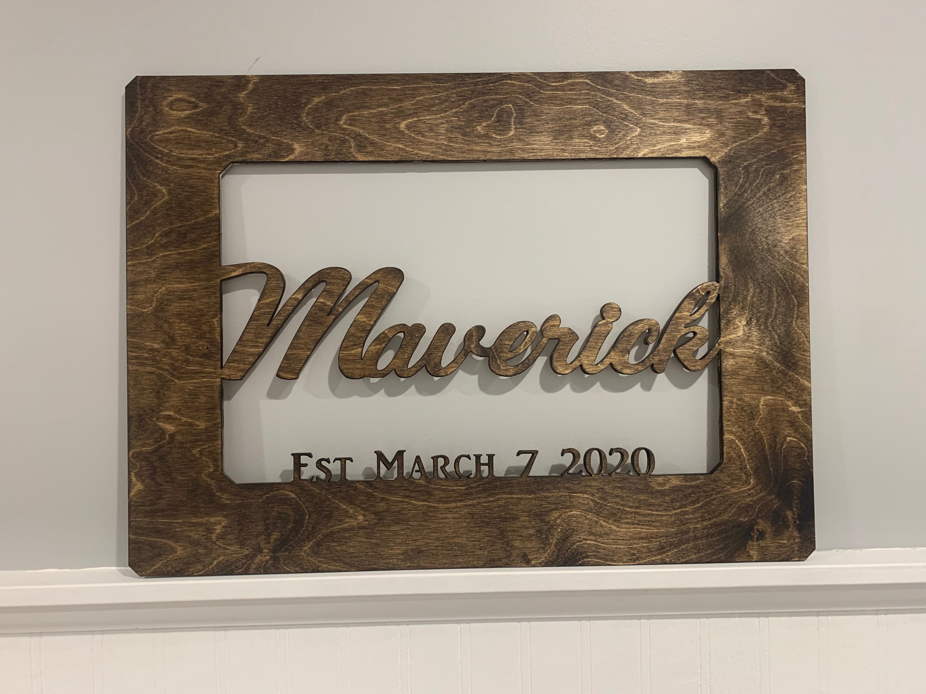 Custom Wood Wall Name Sign Dark Walnut Stain Last Name Etsy