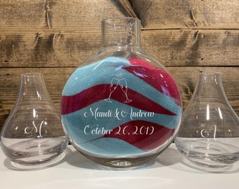 Custom Glass Vase Sand Ceremony Unity Set  - Personalized Glass Unity Sand Ceremony Set with Two Sand Included - Wedding Day Vase Sand Set