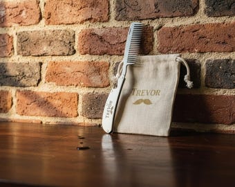 Personalized Stainless Steel Folding Beard Comb with Gift Bag