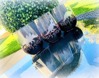 Winosaurus Wine Glasses Set of 3 - Wino Dinosaur Etched Large 17oz Wine Glass - Dino Wine Glass Set of Three