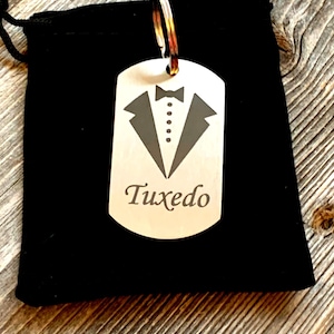Designer Tuxedo Pet Tag Dog ID Personalized Engraved Stainless Steel