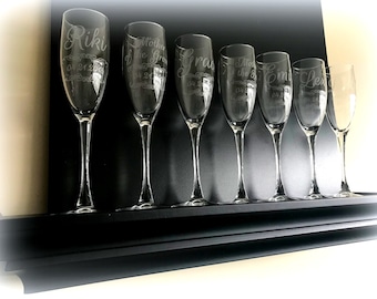 10 Qty Personalized Champagne Glass Flutes - Custom Champagne Glasses - Etched Champagne Flutes - Personalized Flutes -  Set of 10