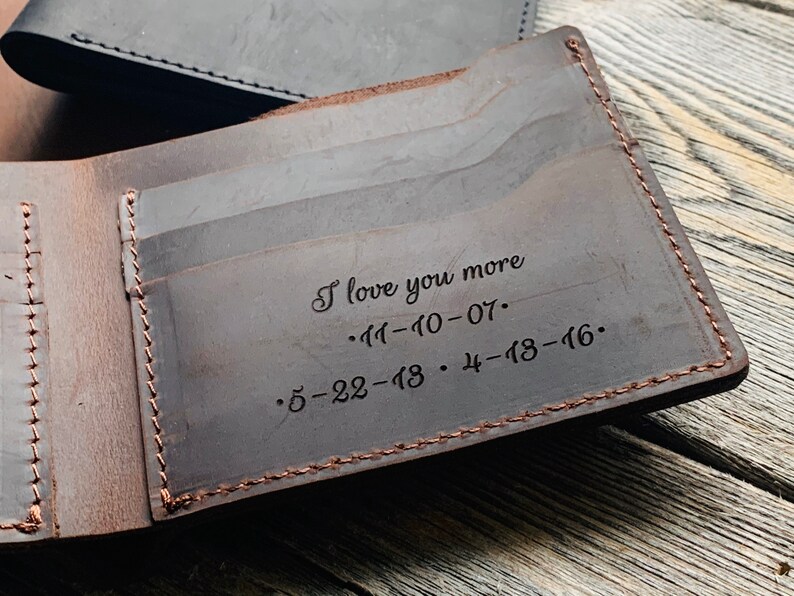 Personalized Leather Wallet Monogram Wallet Engraved Leather Wallet Mens Custom Wallet Mens Anniversary Gift Boyfriend Gift image 7