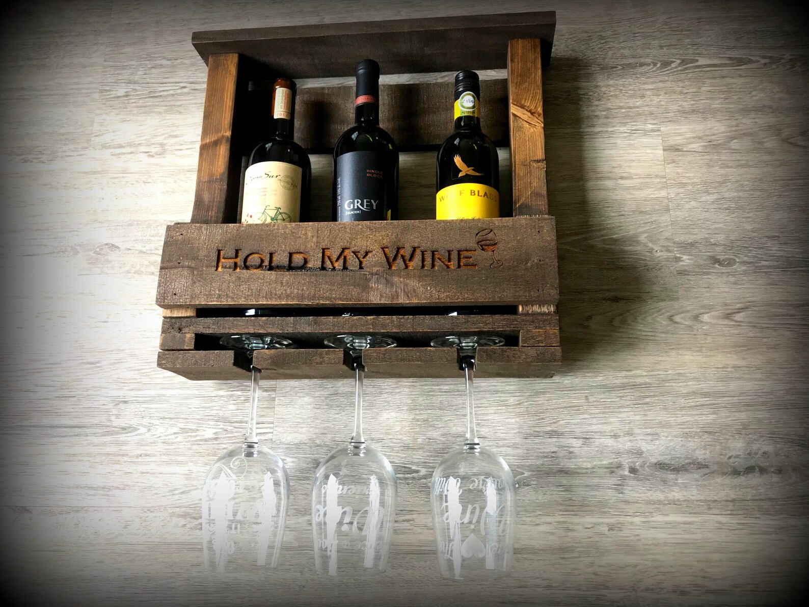 Engraved Rustic Wood Wine Rack Laser Engraved Wine Rack Etsy
