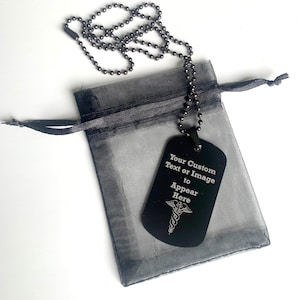 Custom Engraved Black Dog Tag Necklace: Military Style Pendant
