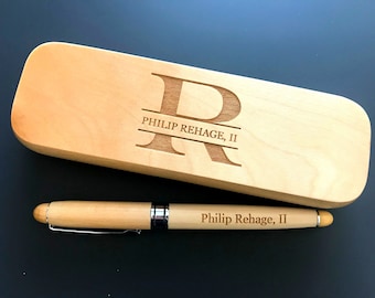 Custom Willow Wood Pen - Willow Wood Monogram Pen Set - Engraved Wood Pen with Storage Gift Box - 9 Year Anniversary Gift - Anniversary Pen