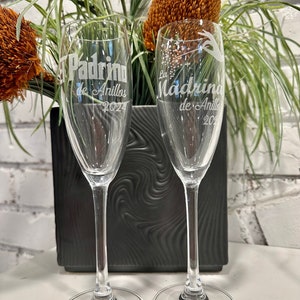 Flûtes à champagne parrain et marraine personnalisées - El Padrino et La Madrina - Verres à champagne des parrains - avec emballage cadeau disponible !