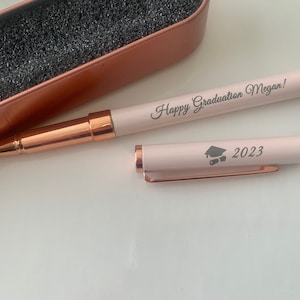 Custom Rose Gold Graduation Pen Set: Engraved Metal Box
