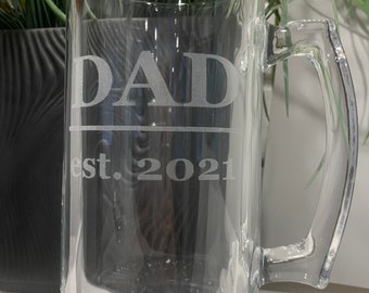 Custom Dad Glass Beer Mug - Personalized Beer Stein - 25oz Large Glass Custom Beer Mug - Father's Day Gift - Dad Established Gift