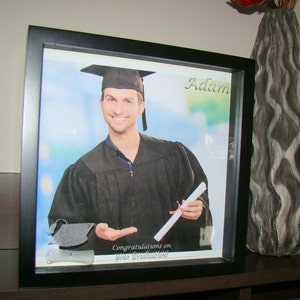 Personalized Black Photo Shadow Box Frame: Etched Glass Keepsake