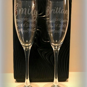 Personalized Champagne Glass Flutes - Toasting Flutes Set - Champagne Glasses Custom - Etched Wedding Flutes - Set of 2
