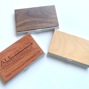Porte-cartes de visite personnalisé en bois véritable gravé - Palissandre, noyer ou cerisier - Porte-cartes de visite double face - L'unité