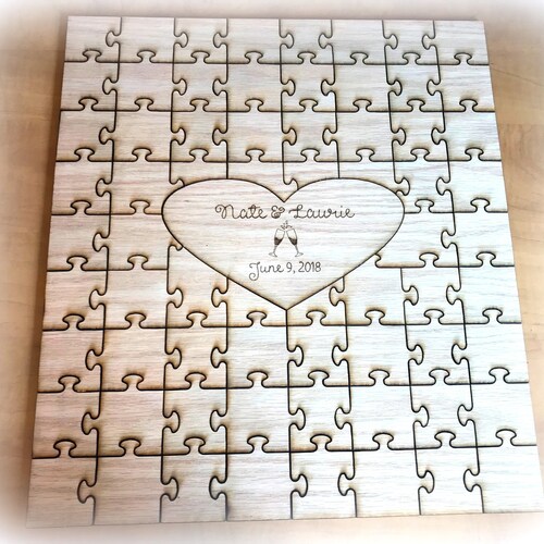 Custom offers Heart Wedding Puzzle Piece - Oak Wood Guest Book Signing - Personalized Alternative Wood Guest Book Puzzle - Heart Shaped Guest Book