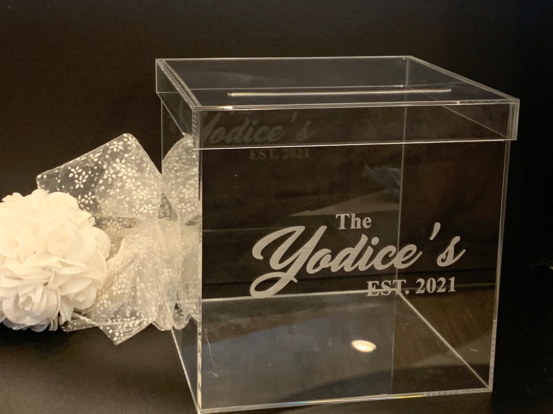 Custom Engraved Large Acrylic Card Box for Wedding Reception Engraved