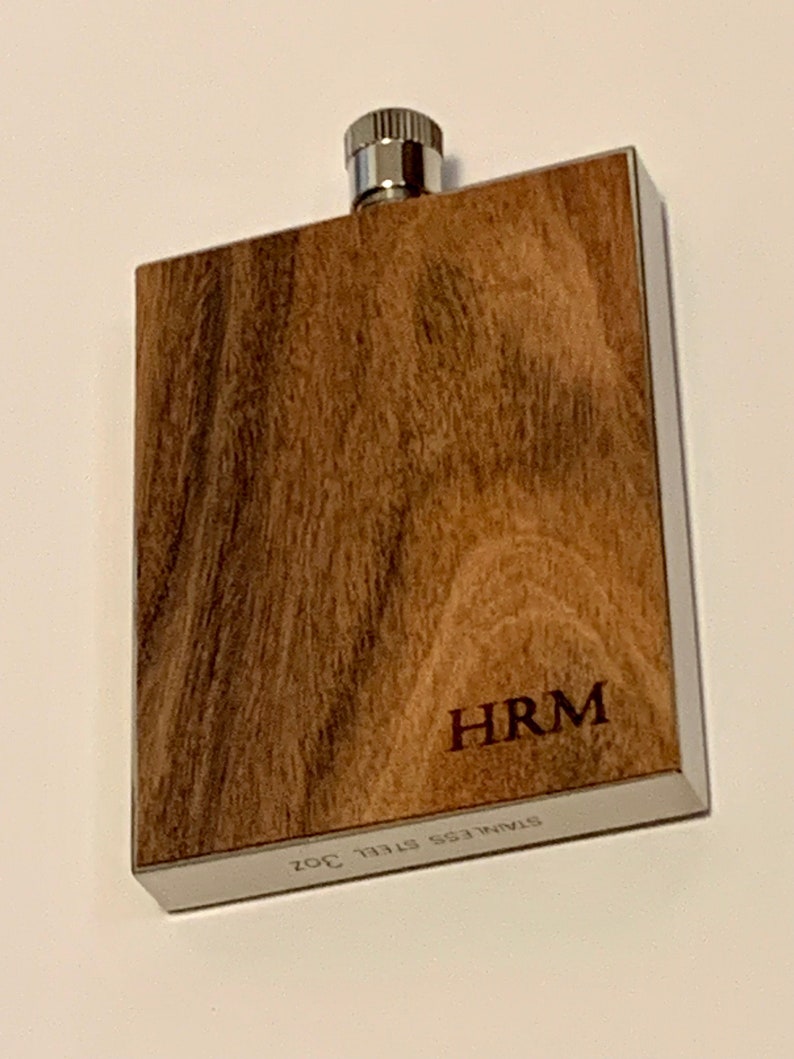 Custom Engraved Dark Ultra Thin Wood Flask Personalized Dark Wood Flask 3 oz Stainless Steel Liquor Flask Custom Wood Flasks image 2