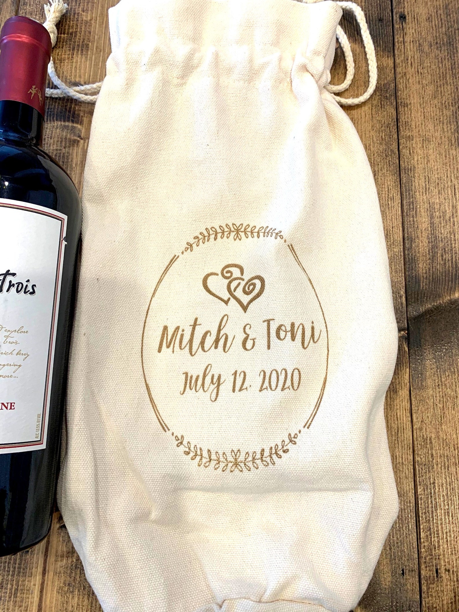 Personalized Linen Fabric Wine Bag Custom Laser Printed Wine Etsy