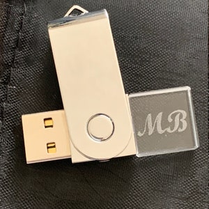 Custom Monogram USB Engraved Acrylic USB Thumb Drive 32GB Clear Acrylic usb Silver 32GB usb Personalized usb image 4
