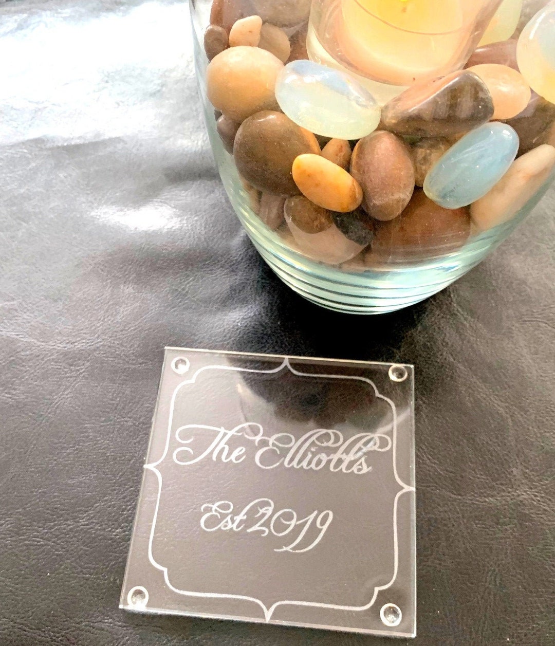 Custom Glass Coaster Personalized Glass Coaster Etched Square Glass Coaster Monogram Glass