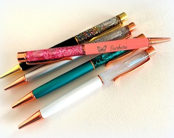 Custom Rose Gold Foil Pen - Persoanalized Metal Ball Point Pen - Sparkle Colored Pen - Engraved Metal Pen - Personalized Pen Gift