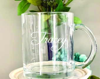 Custom Clear Glass Coffee Mug - Personalized Clear Glass 10oz Coffee Mug - Custom Coffee Mug - Each - Qty of 1