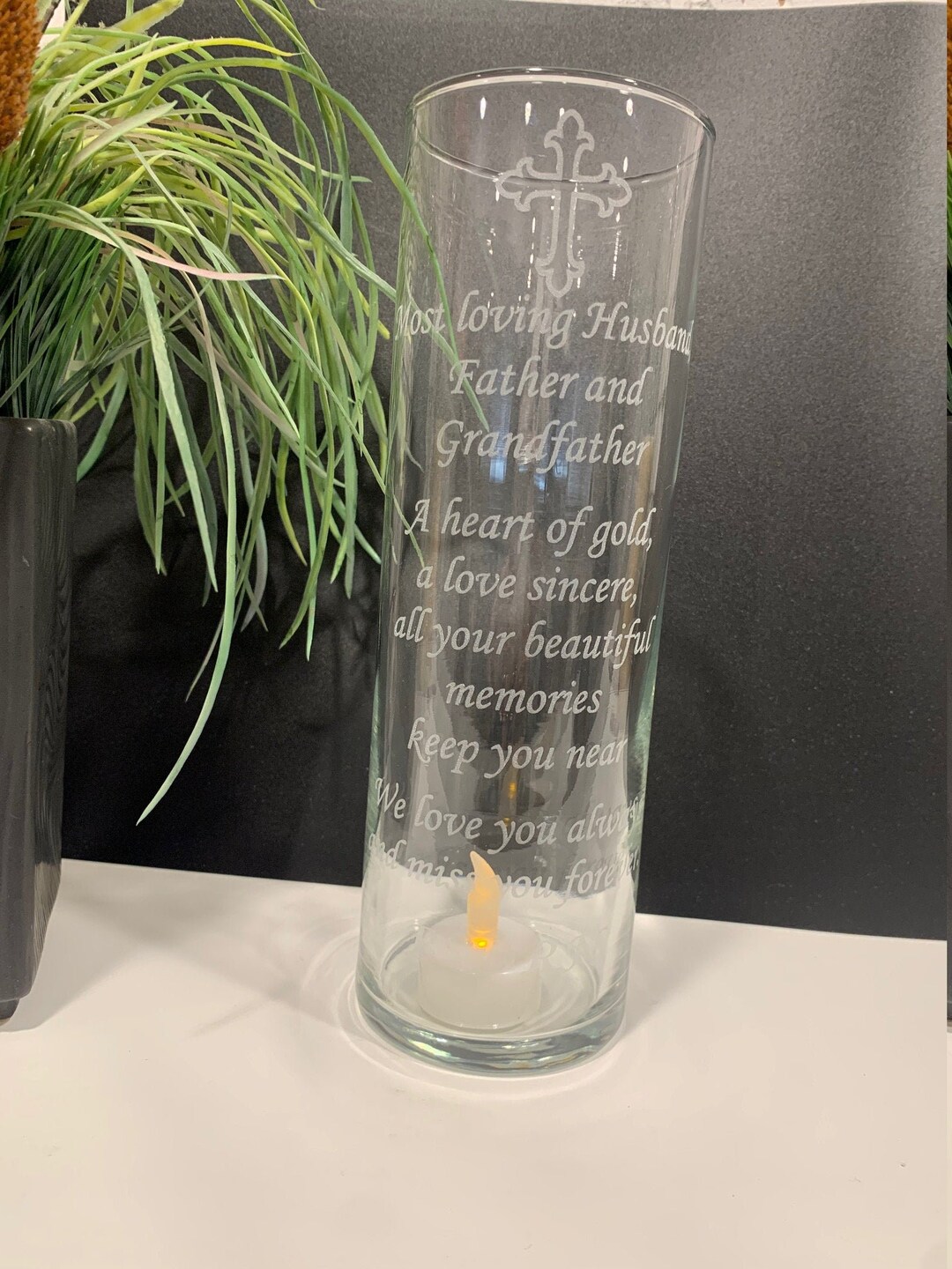 Custom Engraved Memorial Candle Holder Large Cylinder Memorial Candle