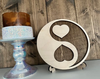 Yin Yang Hearts - Wood Wall Decor Art - Wooden Hearts Yin Yang Symbol Art - Custom Engraving Available