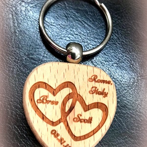 Custom Engraved Maple Wood Heart Keychain - Personalized Key Tag