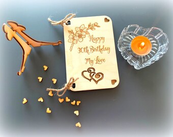 Custom Wood Card - Engraved Love Greeting Card - Wooden Greeting Card - Anniversary Wood Card - Engraved Card and Wood Stand - Two Page Card