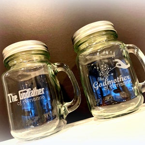 Personalized Godparent Mason Jar Mug Set: Godmother & Godfather Gift