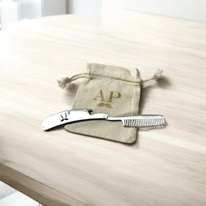 Custom Stainless Steel Folding Beard Comb - Personalized Metal Beard Comb - Personalized Pocket Sized Beard Comb - Mustache Comb & Gift Bag