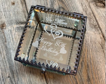 Personalized Vintage Bevelled Glass Jewelry Box - Custom Glass Jewelry Box - Etched Clear Elegant Jewelry Box - Custom Vintage Box - EACH