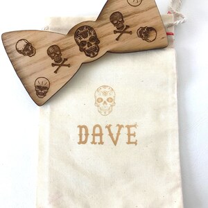 Custom Wood Bow Tie with Gift Bag - Personalized Wood Bow Tie - Custom Bow Tie - Engraved Skulls Bow Tie - Create Your Own Wood Bow Tie